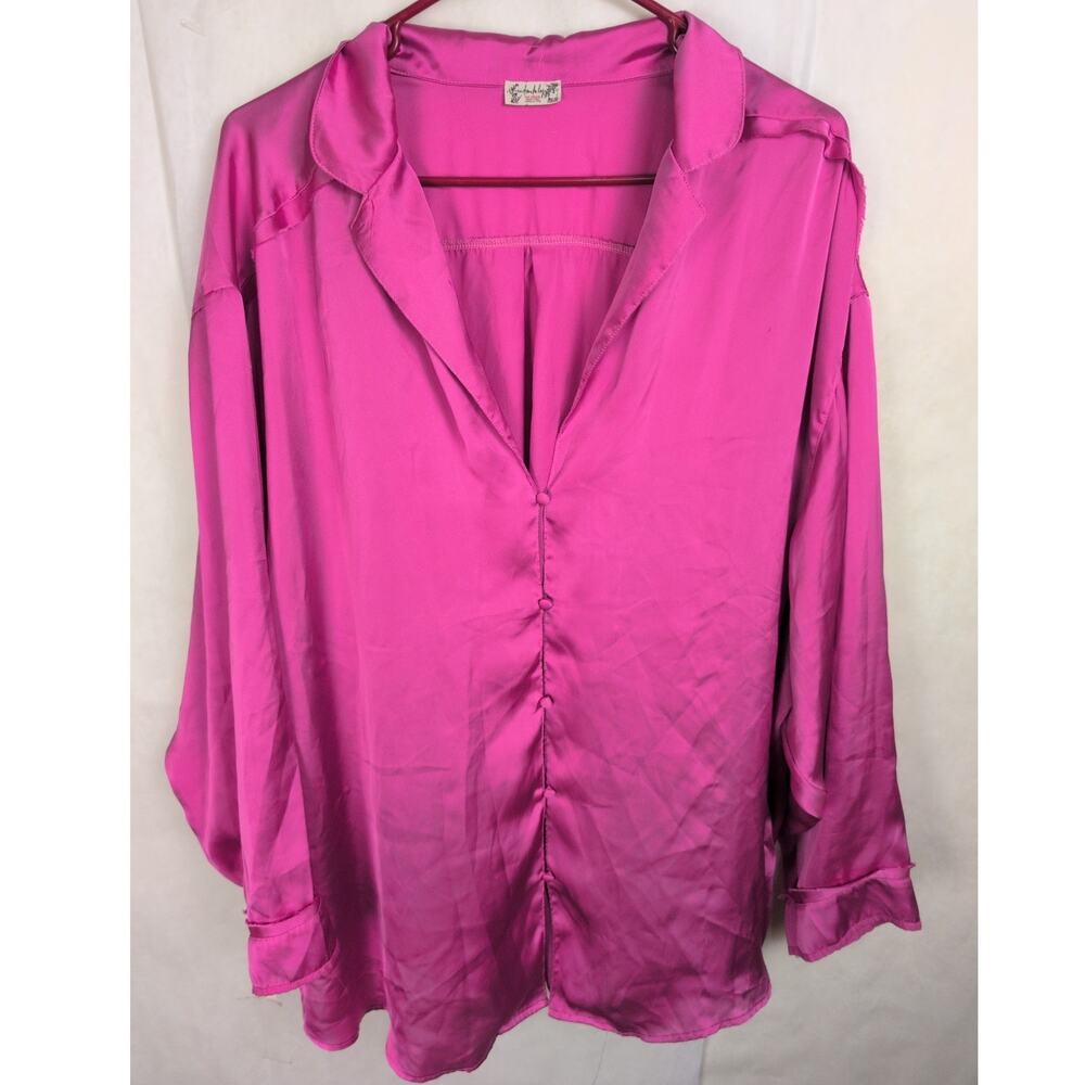 Intimately Free People pink satin button up top Size Lrg Feminine Romantic Glam